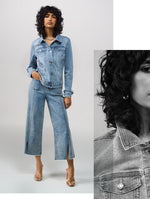 Load image into Gallery viewer, Fitted Denim Jacket With Allover Rhinestones 241914
