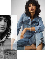 Load image into Gallery viewer, Fitted Denim Jacket With Allover Rhinestones 241914
