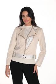 Frank Lyman Beige Faux Suede Moto Jacket 243502