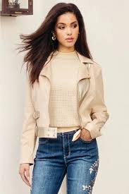 Frank Lyman Beige Faux Suede Moto Jacket 243502