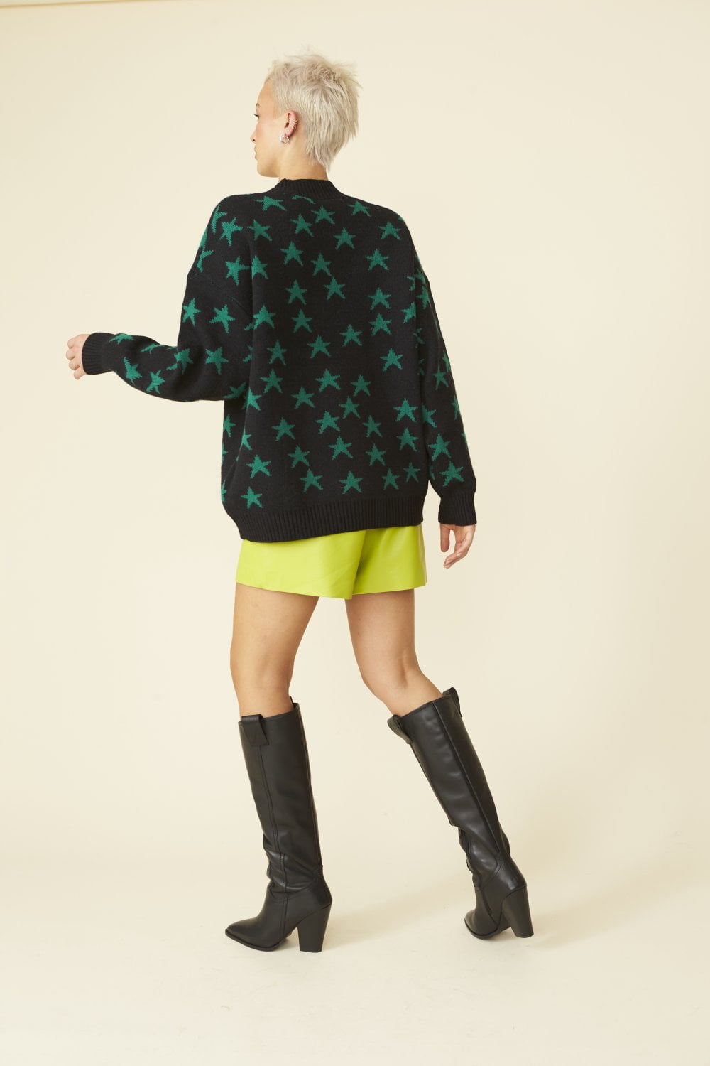 Star Intarsia Button-Front Cardigan