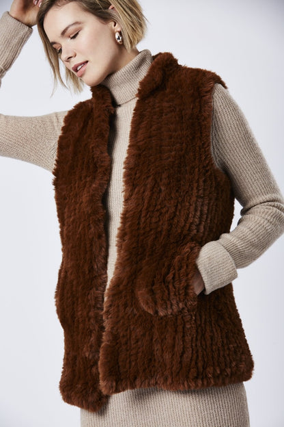 Chocolate Brown Hand-Knitted Fur Gilet