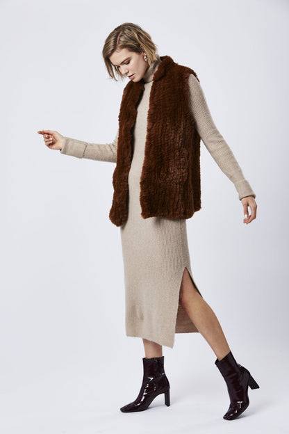 Chocolate Brown Hand-Knitted Fur Gilet