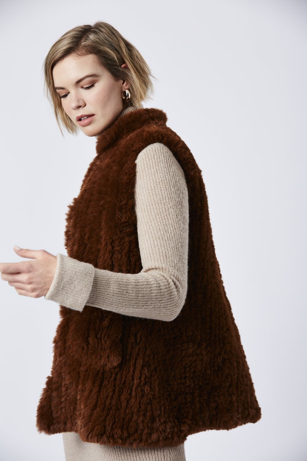 Chocolate Brown Hand-Knitted Fur Gilet