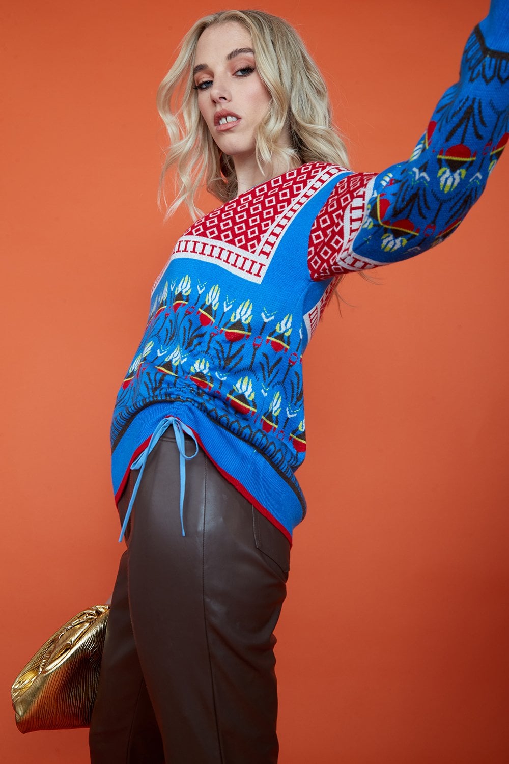 Floral Cashmere Blend Jumper with Drawstring Side Detail