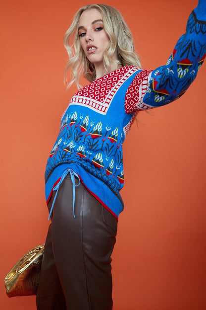Floral Cashmere Blend Jumper with Drawstring Side Detail