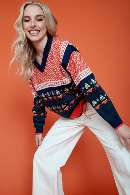 Floral Cashmere Blend Jumper with Drawstring Side Detail