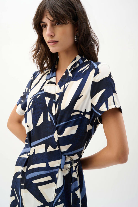 Geometric Print Wrap Shirt Dress - Lucindas on-line