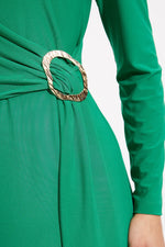 Load image into Gallery viewer, Green Wrap Buckle Dress 233119
