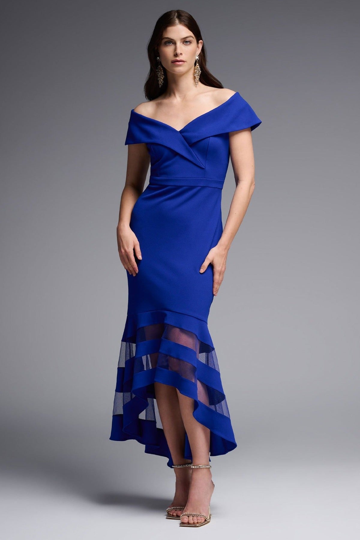 Sheer Panel Off shoulder Trumpet Dress 223743