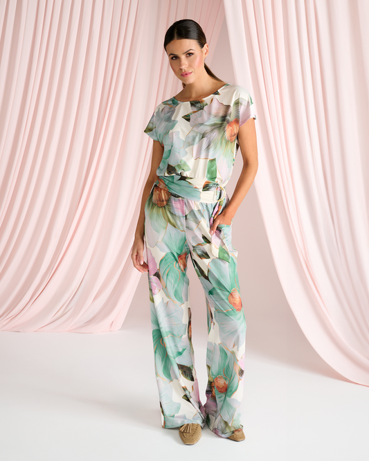 Vibrant Floral Print Wide Leg Jumpsuit - Lucindas on-line