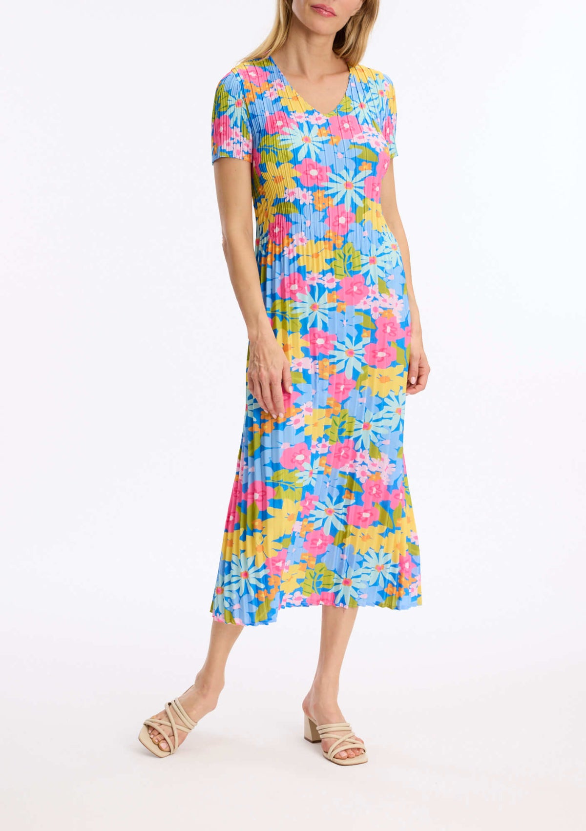 Leo & Ugo Happy Flower Pleated Print Midi Dress