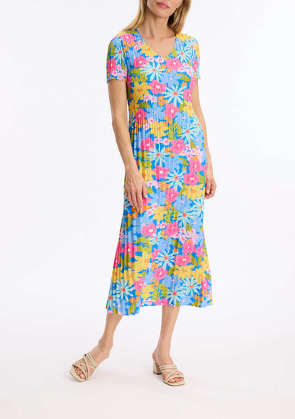 Leo & Ugo Happy Flower Pleated Print Midi Dress