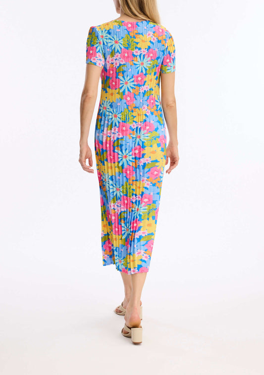 Leo & Ugo Happy Flower Pleated Print Midi Dress
