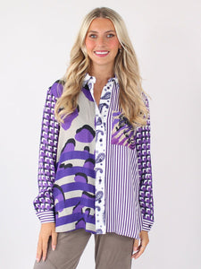 Purple Mixed Print Oversize Shirt J3616