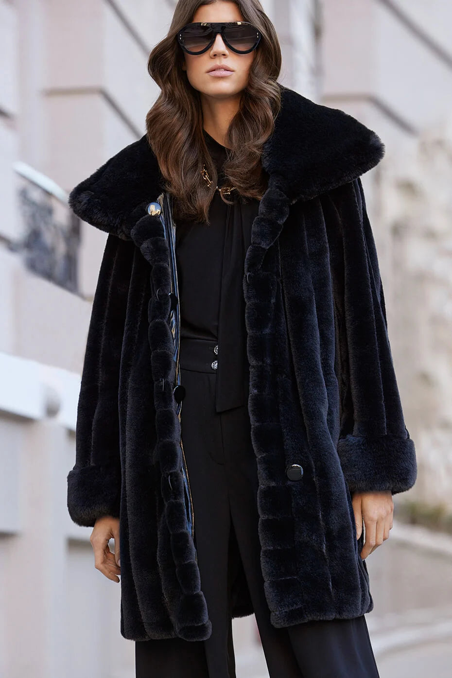 Black Faux Fur Reversible Coat 233900