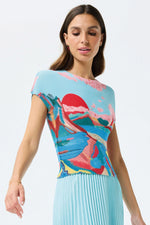 Load image into Gallery viewer, Blue Waffled Stretch Plisse Top KE865
