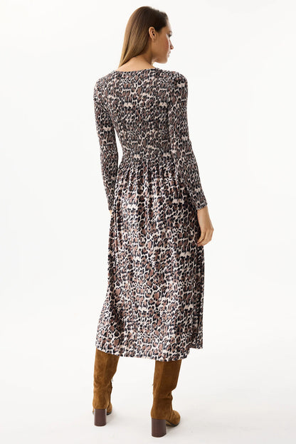 Taupe Animal Print Plisse Dress