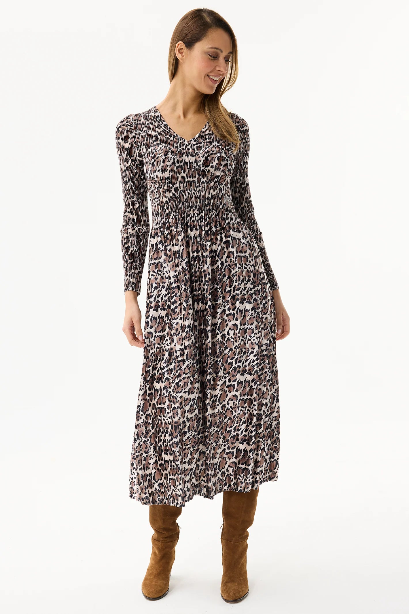 Taupe Animal Print Plisse Dress