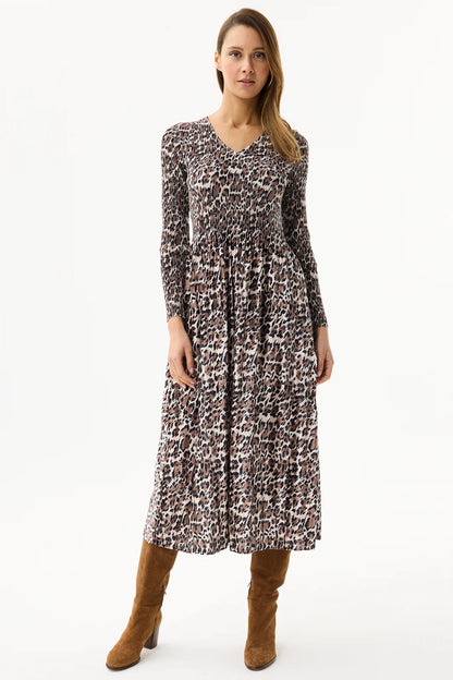 Taupe Animal Print Plisse Dress