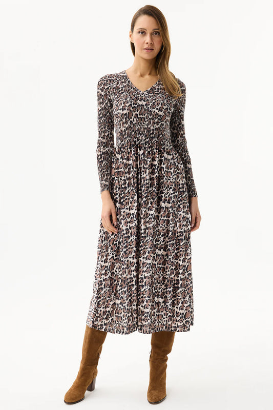 Taupe Animal Print Plisse Dress