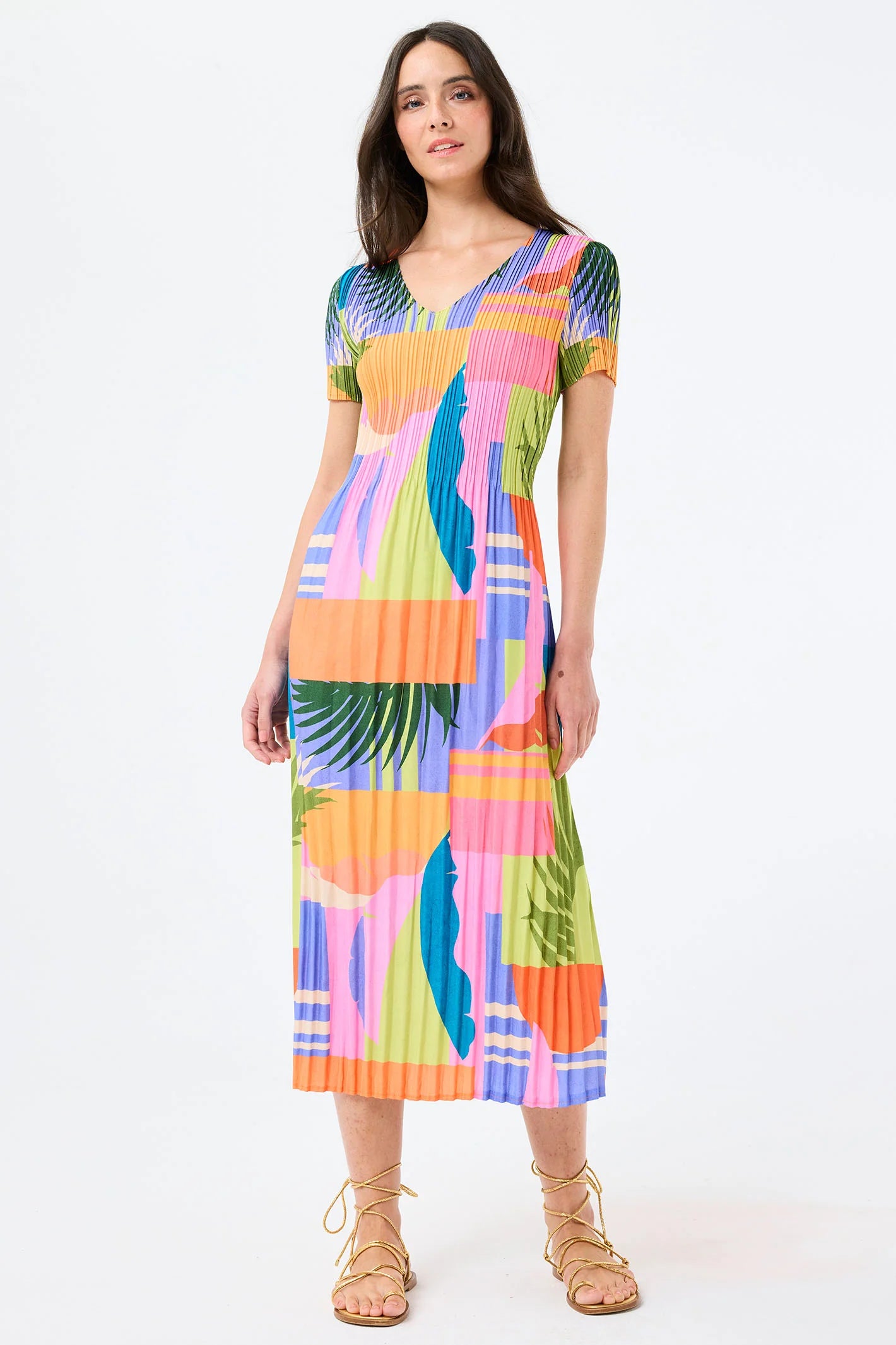 Vibrant Geometric Midi Dress YER631