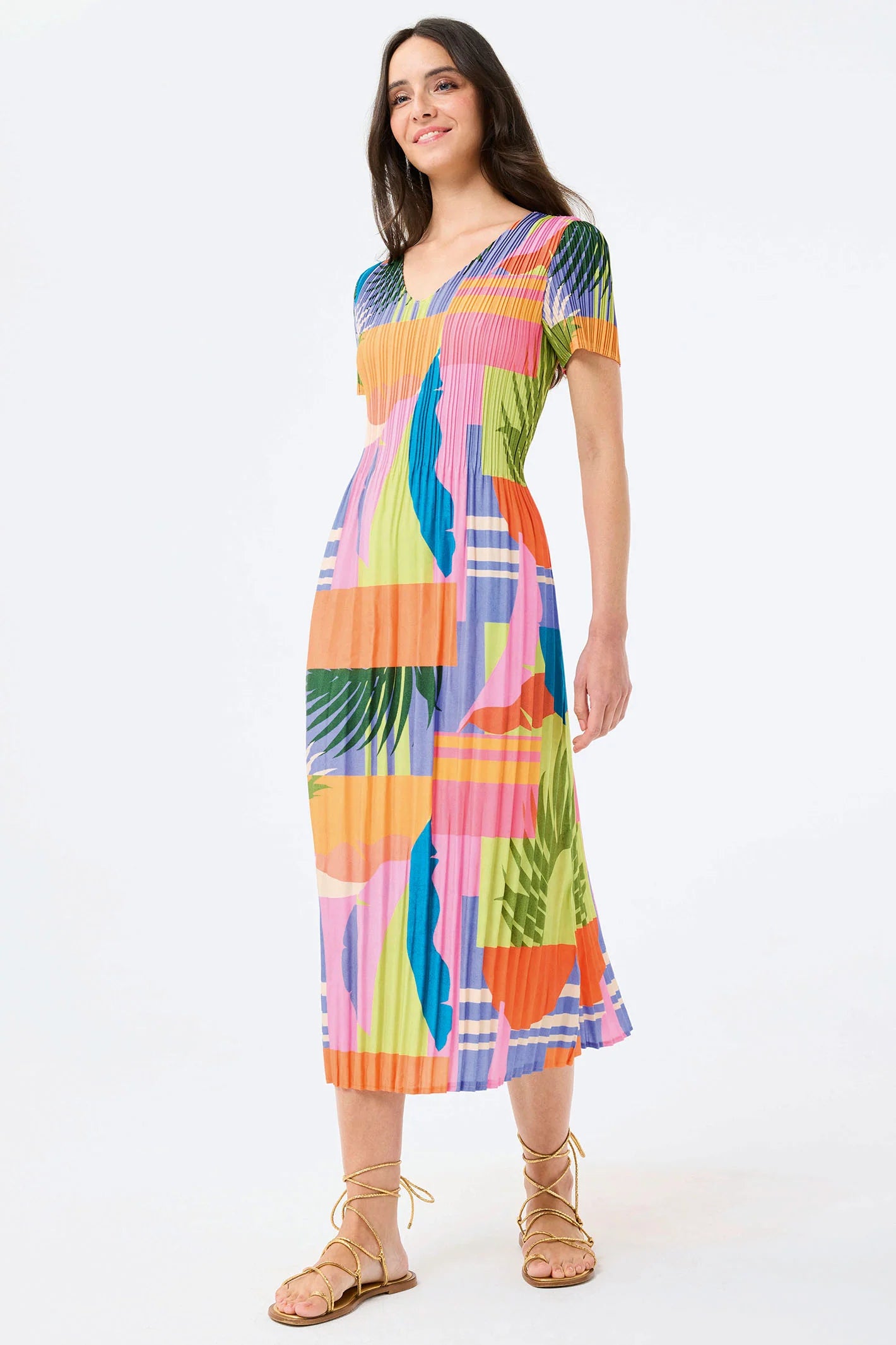 Vibrant Geometric Midi Dress YER631