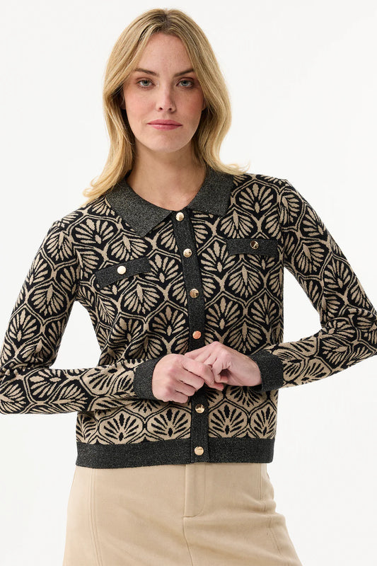 Leo & Ugo Black Gold Lurex Leaf Design Cardigan AW400 Lucindas