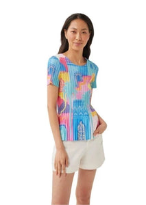 Abstract Rainbow Coloured Pleated Top YE352