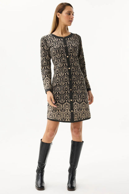 Black Gold Fan Pattern Knitted Dress