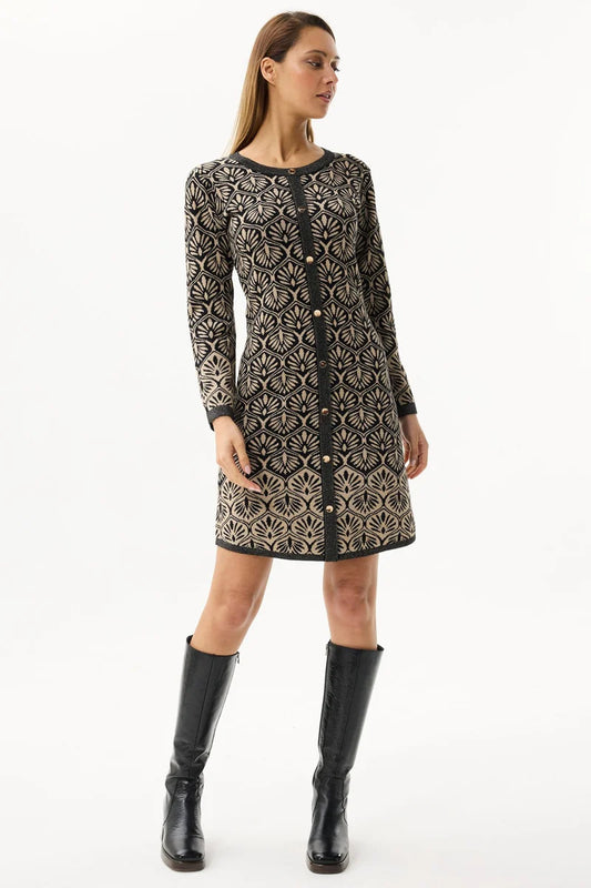Black Gold Fan Pattern Knitted Dress