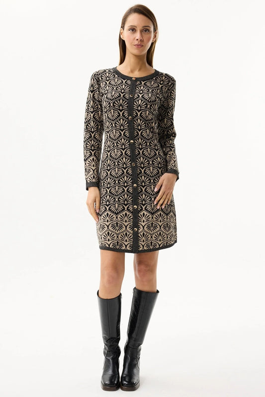 Black Gold Fan Pattern Knitted Dress