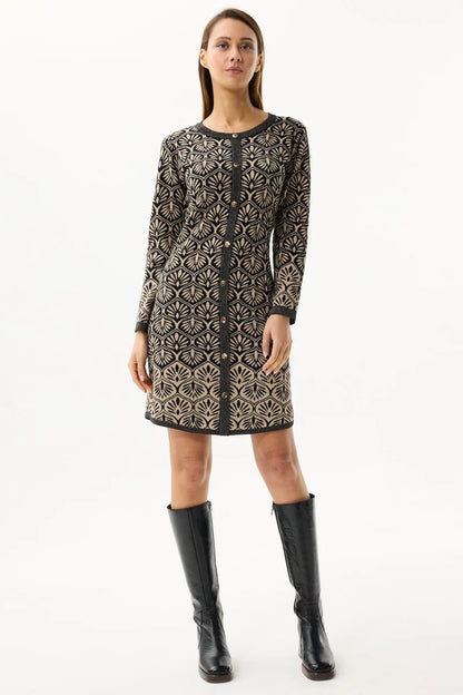 Black Gold Fan Pattern Knitted Dress