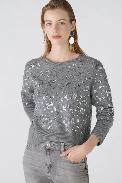 Grey Wool Mix Jumper with Silver sequins