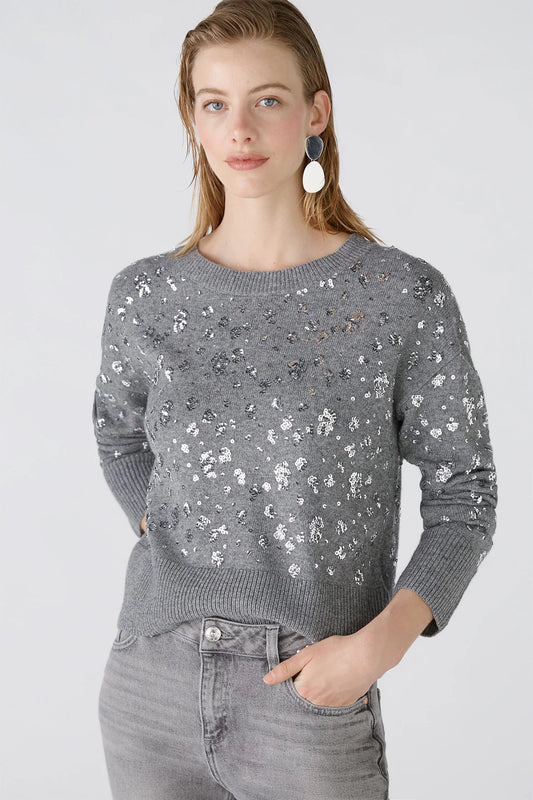 Grey Wool Mix Jumper with Silver sequins
