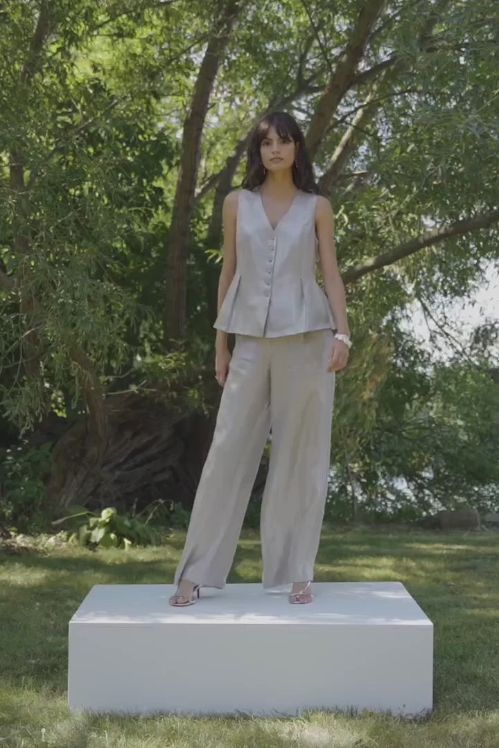 Joseph Ribkoff Foiled Linen Pull-On Wide Leg Trousers