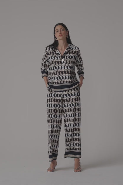 Geometric Print Wide Leg Pull-On Trousers