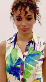 Load and play video in Gallery viewer, Tropical Print Button-Down Dress A321

