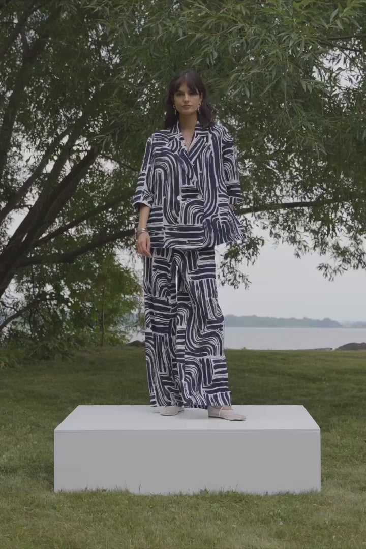 Joseph Ribkoff Seersucker Abstract Print Wide Leg Pull-On Trousers