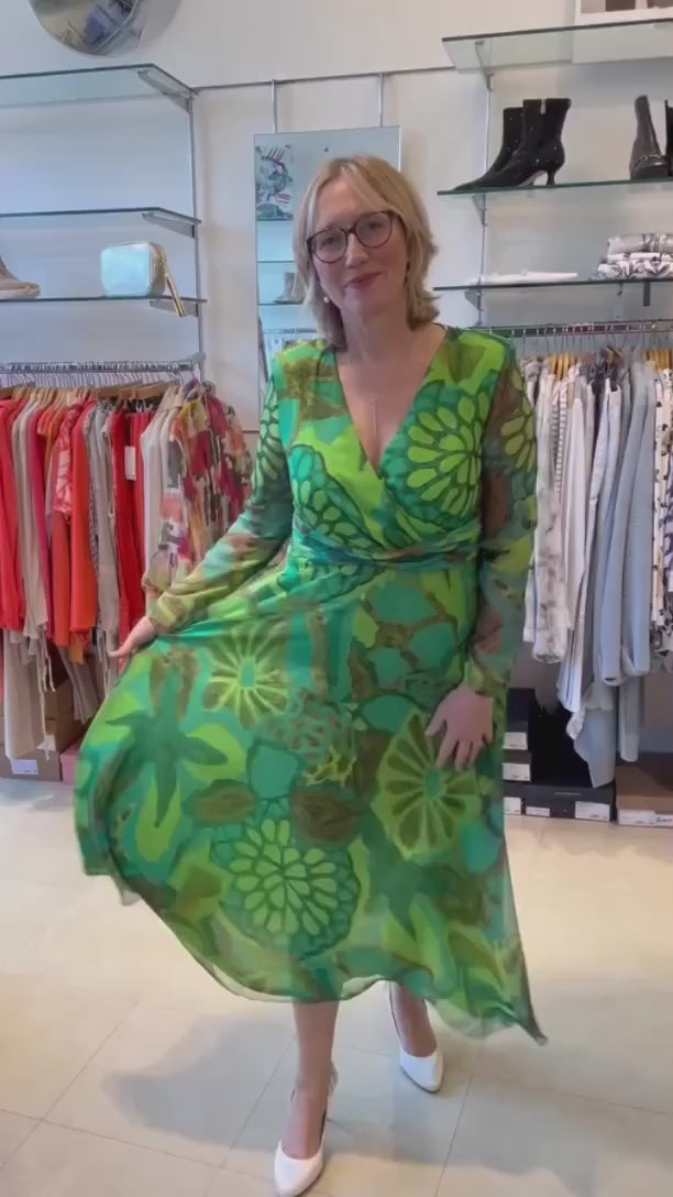 Green Chiffon V Neck Long Dress 50631