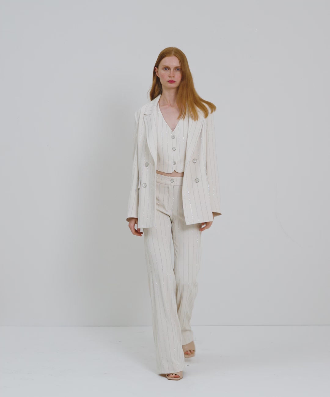 Access Offwhite Gilet with Rhinestone Stripes 43-2249