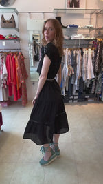 Load and play video in Gallery viewer, Black Broderie Anglaise Midi Dress ITO001

