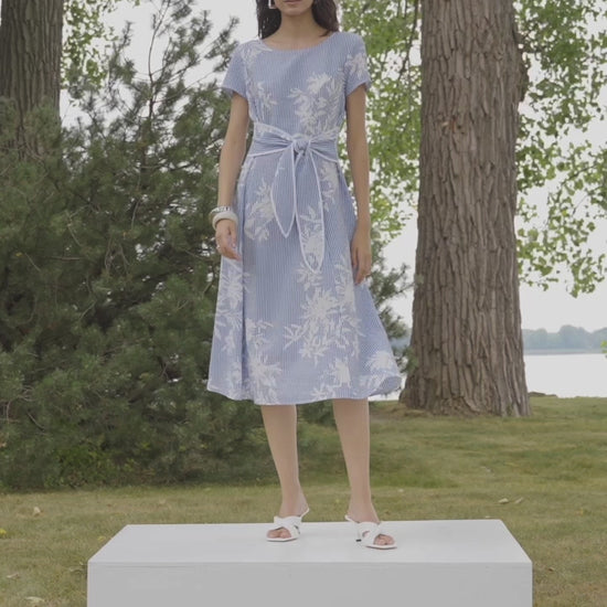 Joseph Ribkoff Seersucker Floral Print Fit And Flare Dress