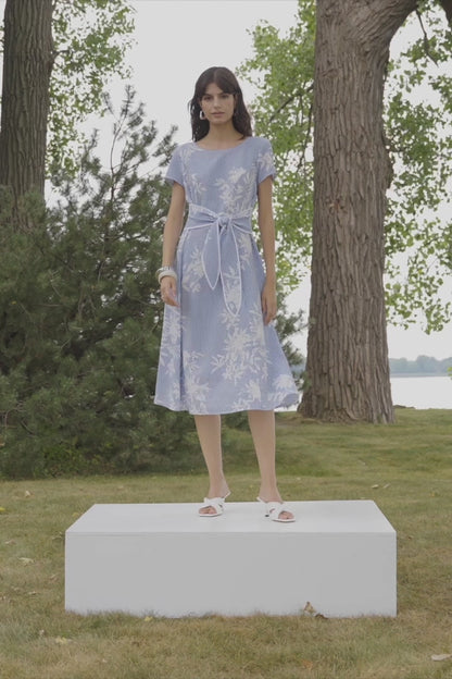 Joseph Ribkoff Seersucker Floral Print Fit And Flare Dress