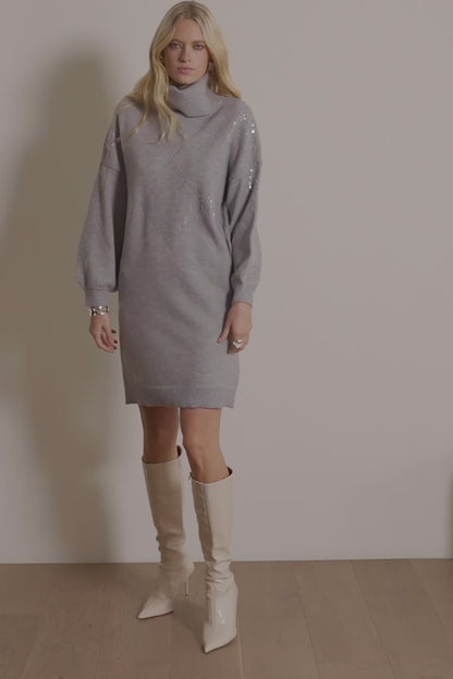 Sweater Knit Straight Dress with Sequin Detail