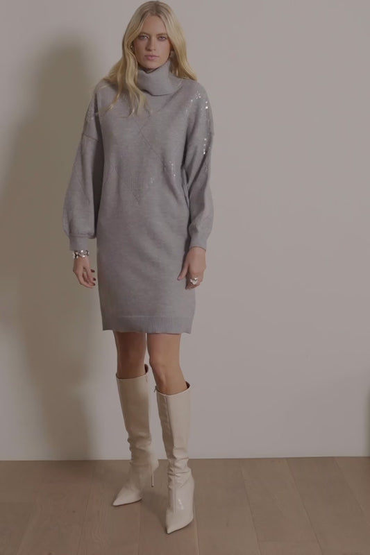Sweater Knit Straight Dress with Sequin Detail