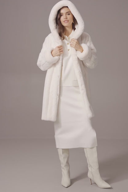 Offwhite Faux Fur Reversible Hooded Coat