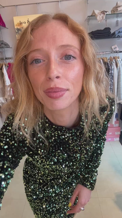 Green Sequin Velvet Dress 80074