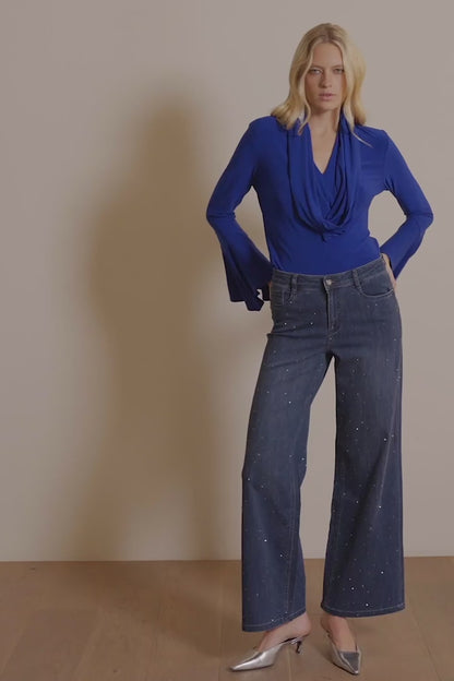 Classic Wide Leg Jeans with Rhinestones