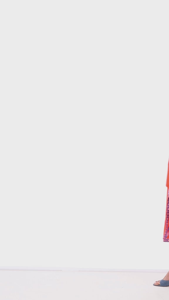 K-Design Coral Bird Print Midi Dress 